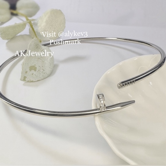 πLUXURY PAVE NAIL Necklace White Gold Choker Gold Plated, Round Elegant Classy - Picture 7 of 8